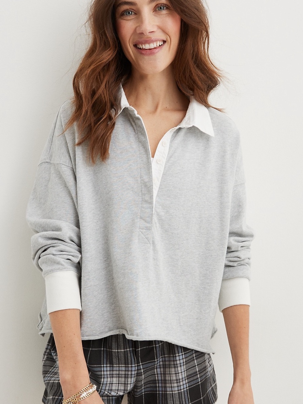 330 AERIE COZY POLO BOYFRIEND LONG SLEEVE